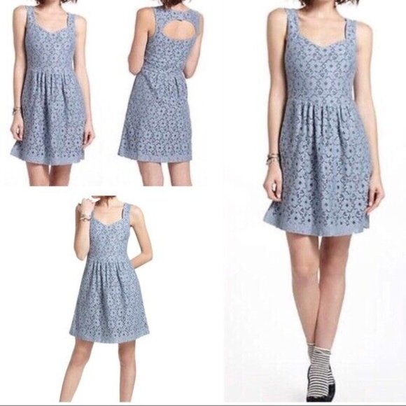 Anthropologie Deletta Silverfield Blue Sweetheart Dress w/ Cut Out Size S, Small - Picture 12 of 12